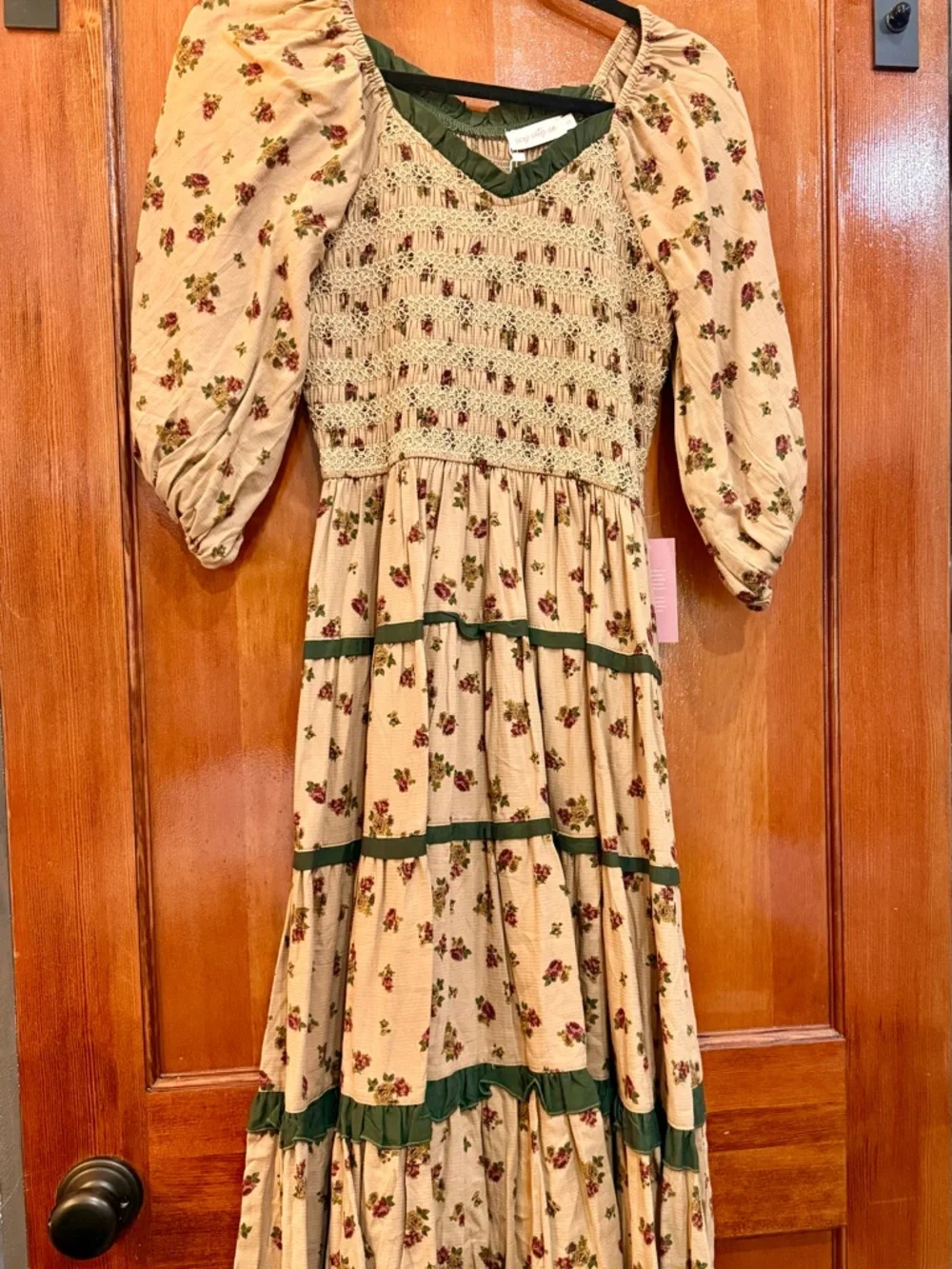 Ivy City Beige Floral Smocked Maxi Dress with - Picture 1 of 4